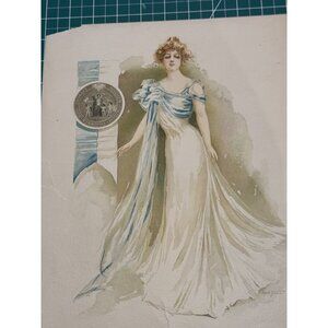 Antique Maud Stumm "Columbia" Art Print With Columbia University Seal 1902